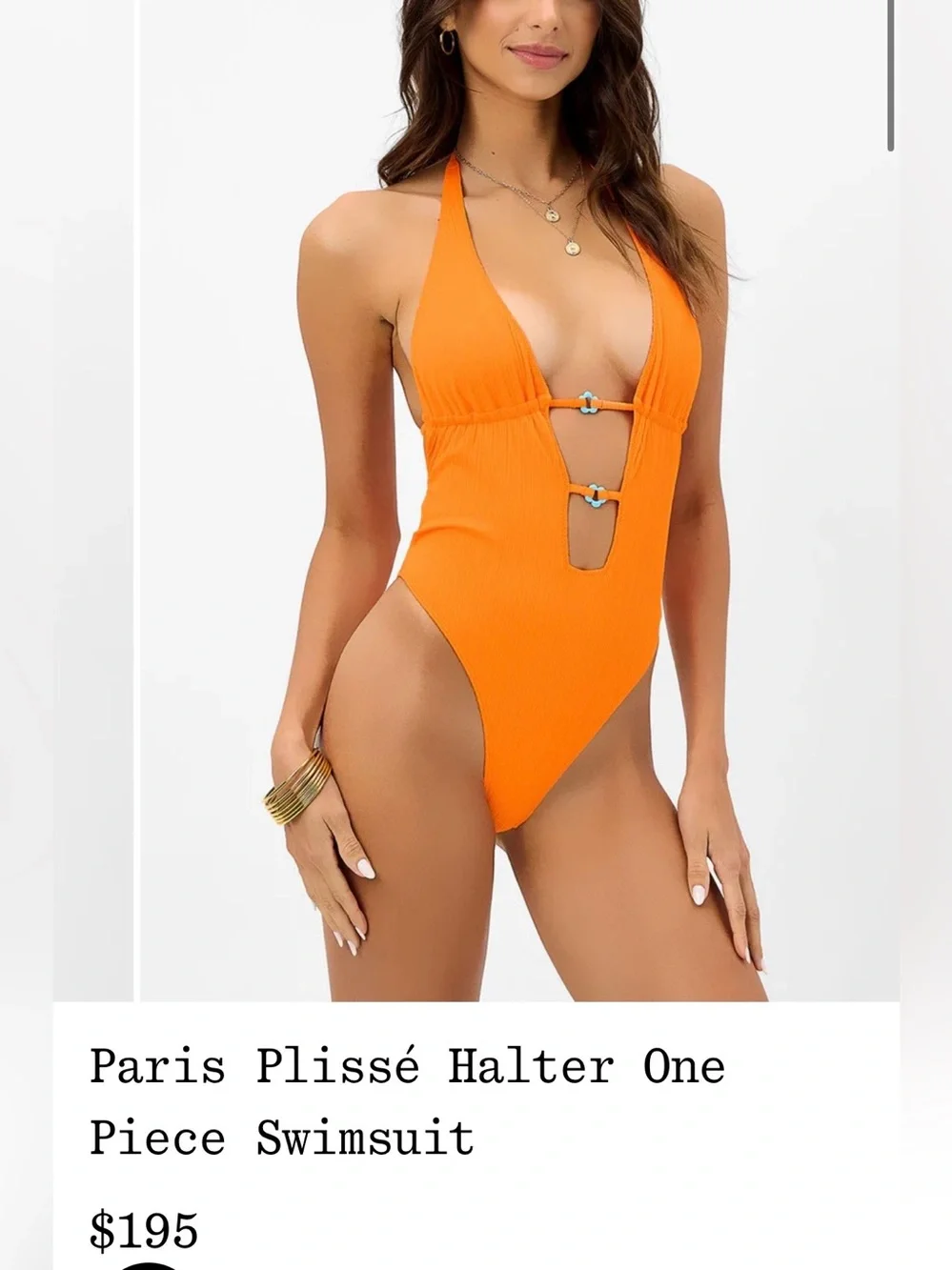 Frankie's Bikinis Paris Plissé Halter One-Piece in Bright Orange
